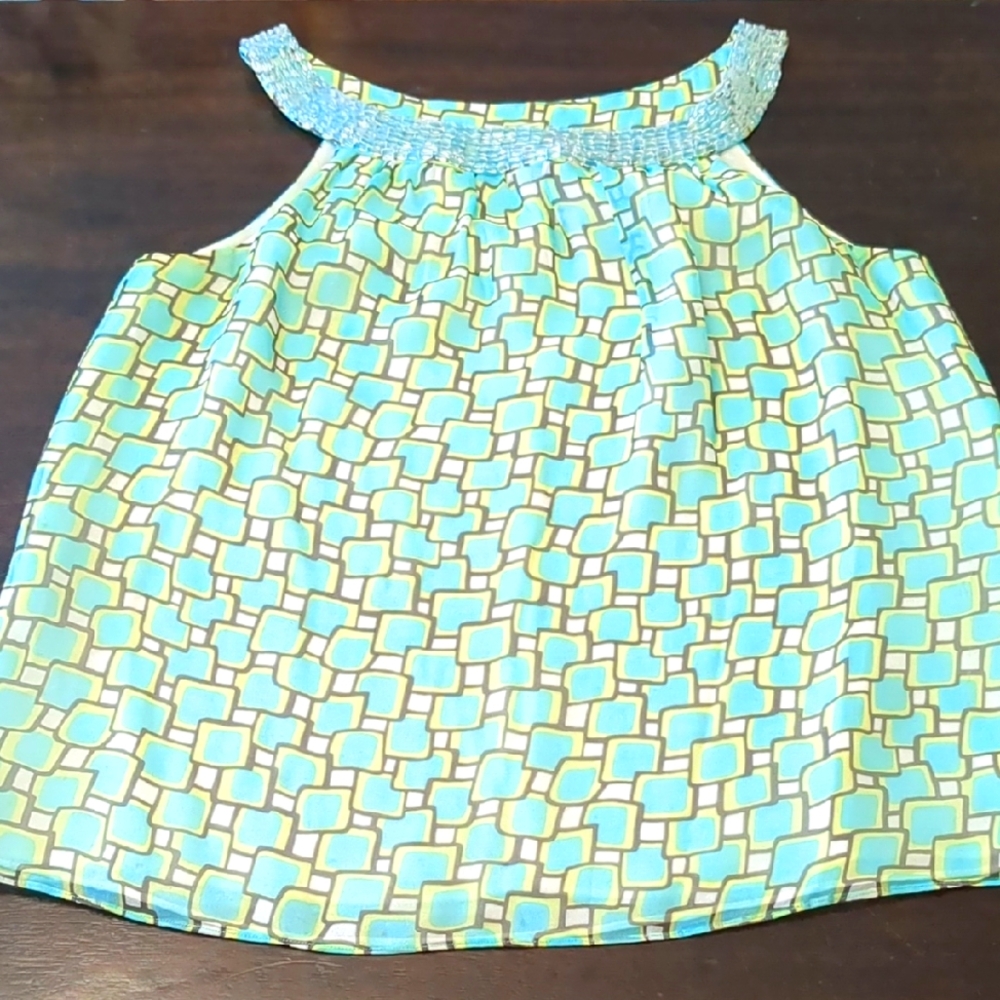 Worth Multicolor Silk Top With Beaded Neckline